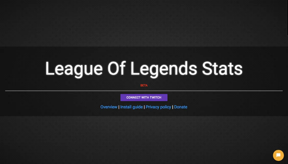 The old League Of Legends Stats landing page, marked Beta, with a Connect with Twitch button