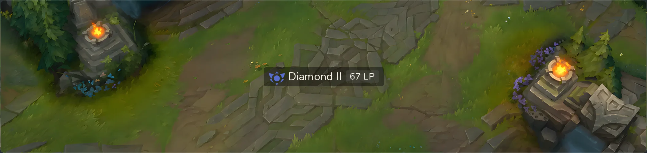 A v3 box over a League of Legends map: a small dark pill with the Diamond emblem, Diamond II and 67 LP